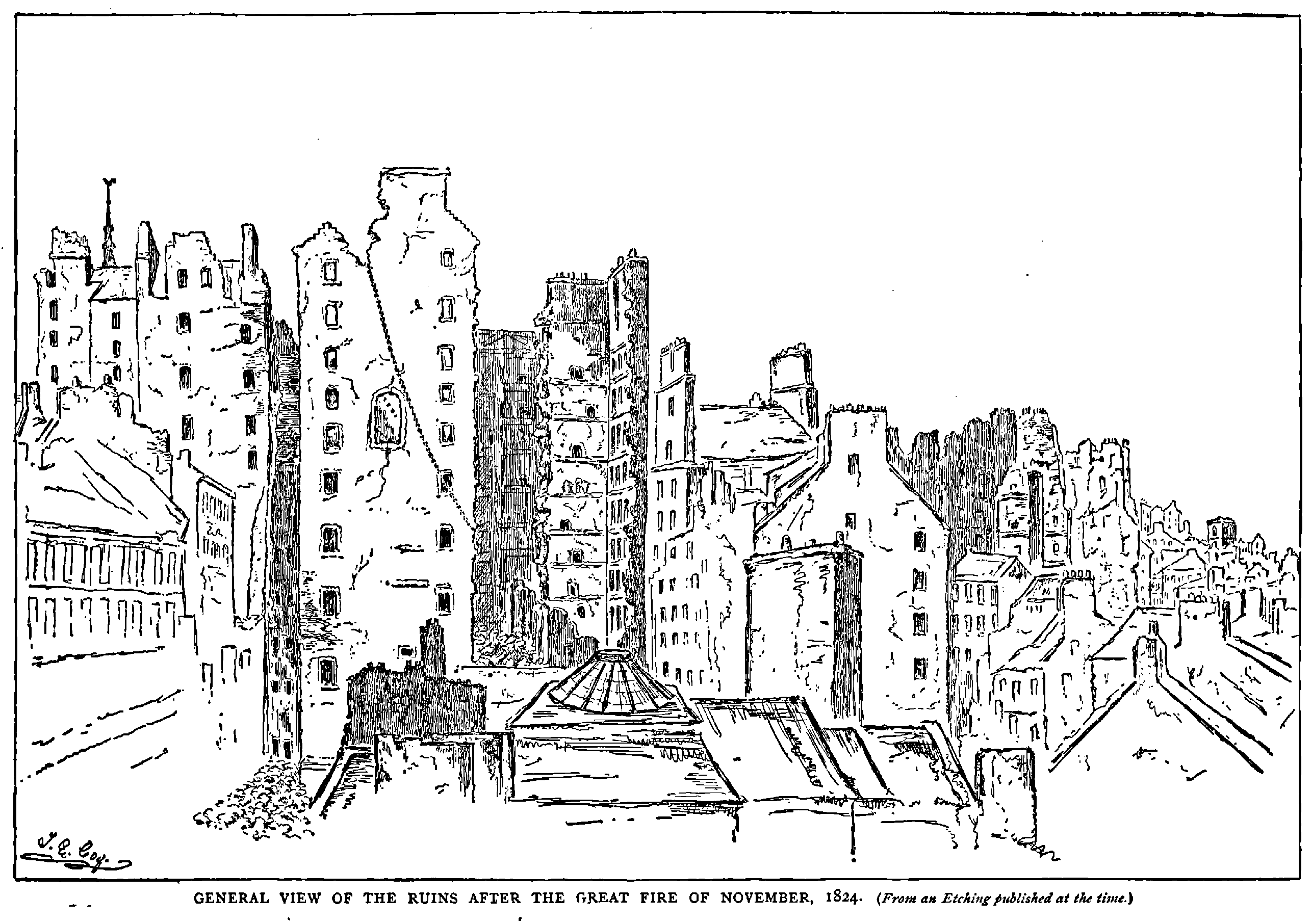 GENERAL VIEW OF THE RUINS AFTER THE GREAT FIRE OF NOVEMBER 1824.