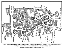 PLAN FOR OPENING A COMMUNICATION BETWEEN THE NORTH AND SOUTH SIDES OF THE CITY BY MEANS OF
A BRIDGE, ENTERING THE LAWNMARKET NEARLY OPPOSITE BANK STREET.