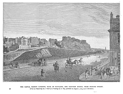 THE CASTLE, RAMSAY GARDENS, BANK OF SCOTLAND, AND EARTHEN MOUND, FROM PRINCES STREET.