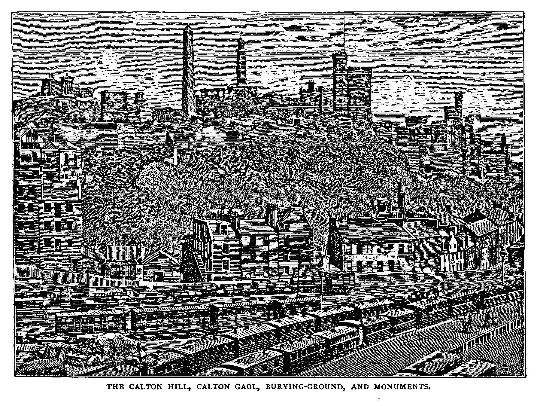 THE CALTON HILL, CALTON GAOL, BURYING-GROUND, AND MONUMENTS.