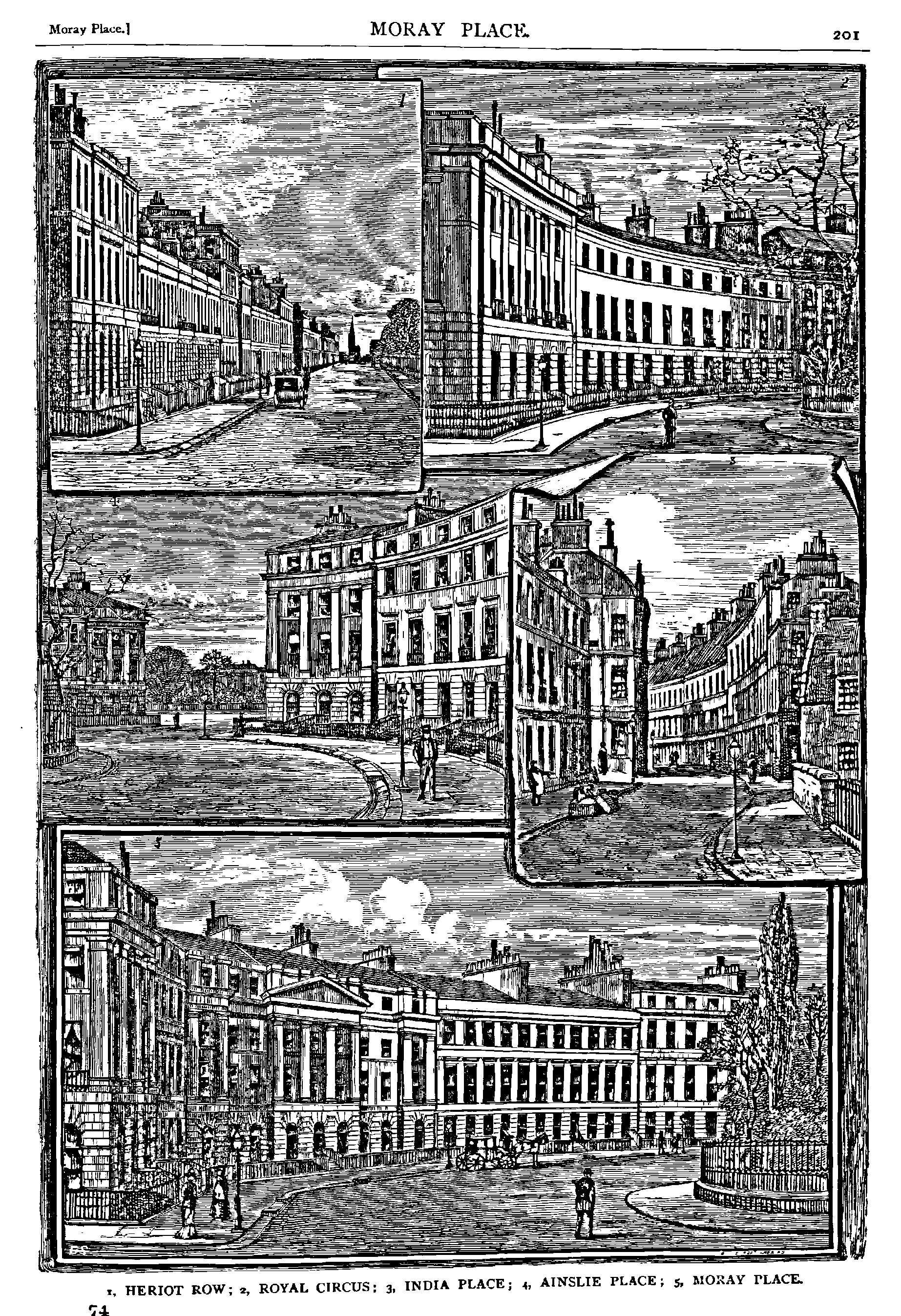 1, HERIOT ROW; 2, ROYAL CIRCUS: 3, INDIA PLACE; 4, AINSLIE PLACE; 5. MORAY PLACE.