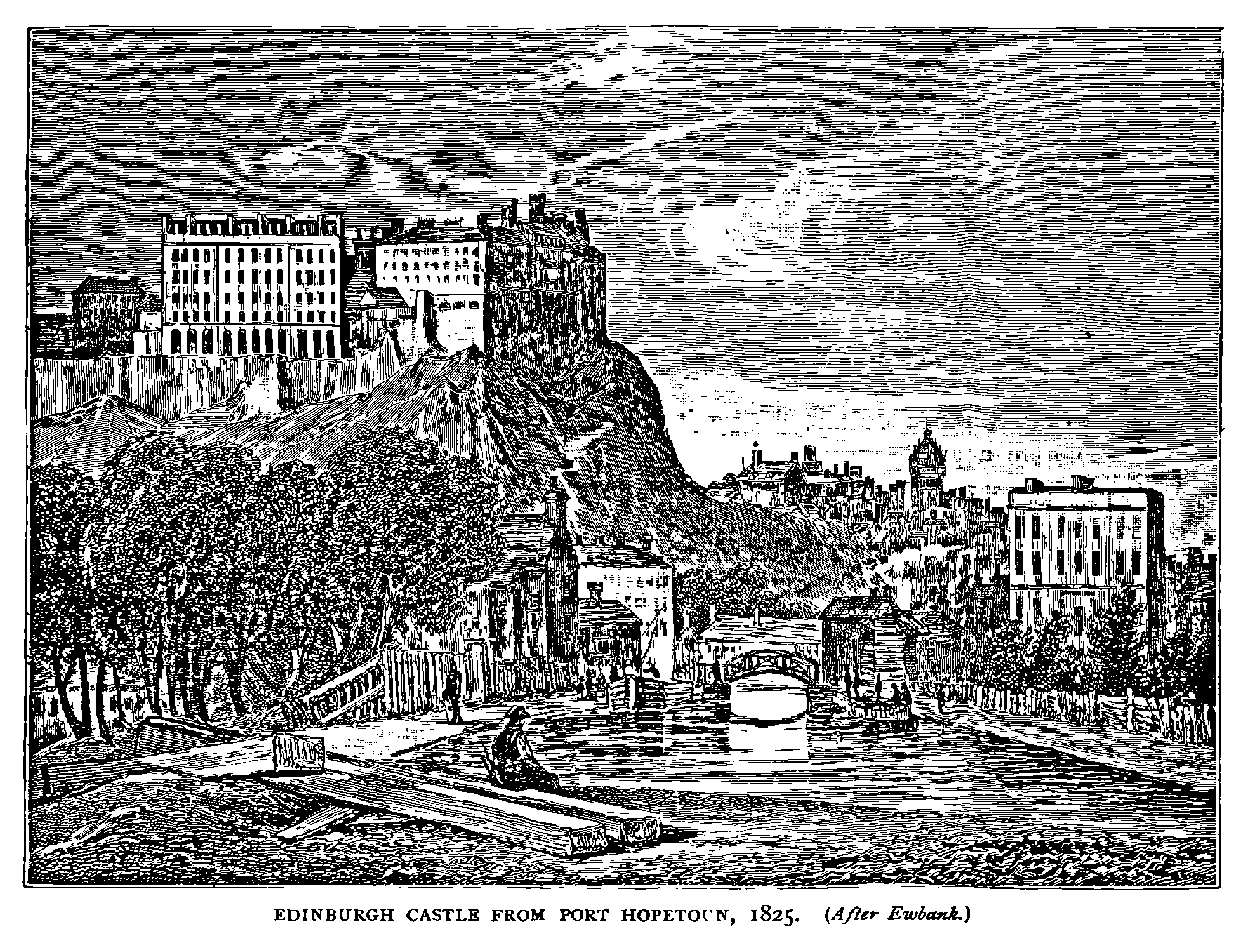 EDINBURGH CASTLE FROM PORT HOPETOUN, 1825. (After Ewbank.)