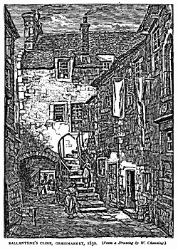 BALLANTYNE?S CLOSE, GRASSMARKET, 1850.