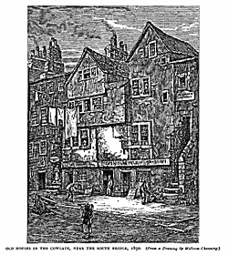 OLD HOUSES IN THE COWGATE, NEAR THE SOUTH BRIDGE, 1850.