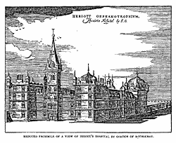 REDUCED FACSIMILE OF A VIEW OF HERRIOT'S HOSPITAL. BY GORDON OF ROTHIEMAY.