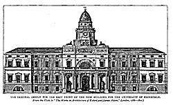 THE ORIGINAL DESIGN FOR THE EAST FRONT OF THE XEW BUILDING FOR THE UNIVERSITY OF EDINBURGH.