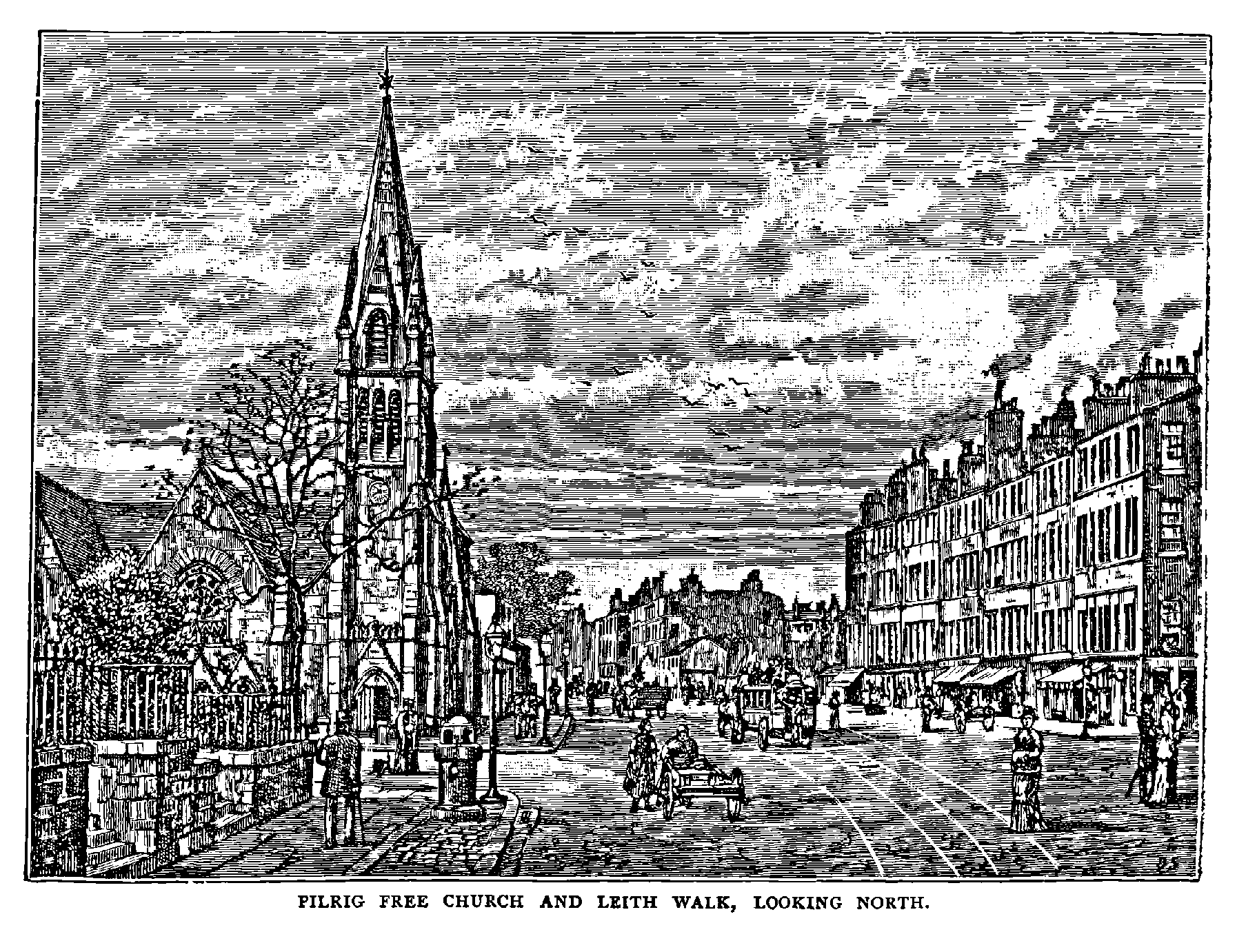 PILRIG FREE CHURCH AND LEITH WALK, LOOKING NORTH.