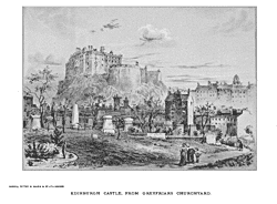 EDINBURGH CASTLE FROM GREYFRIARS CHURCHYARD.